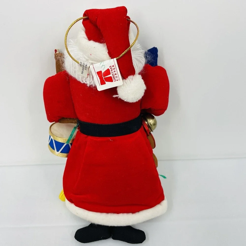 Vintage‎ Christmas Corner Musical Santa Claus Figure Red Velvet 10 Inch Decor